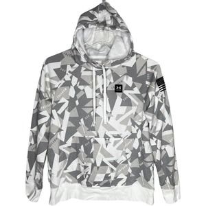 Under Armour Shirt Womens Large White‎ Gray Freedom Rival Amp Hoodie Sweatshirt